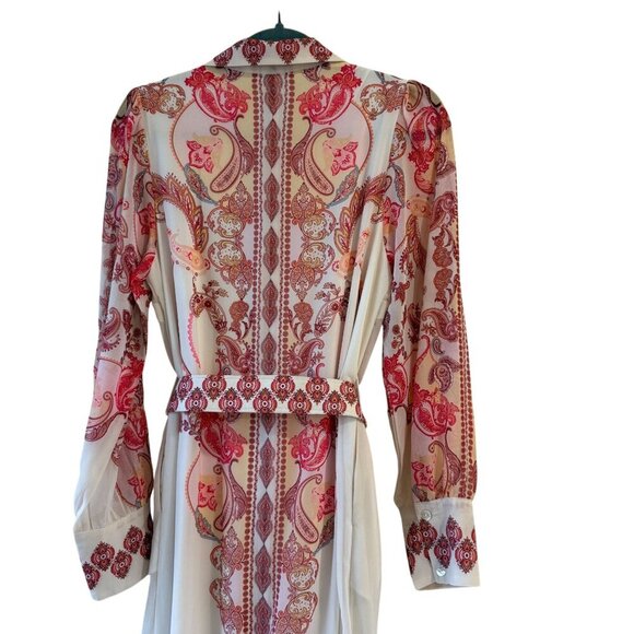 eShakti Size S Floral Paisley Georgette Belted Shirtdress Midi Modest Belted - Picture 10 of 11